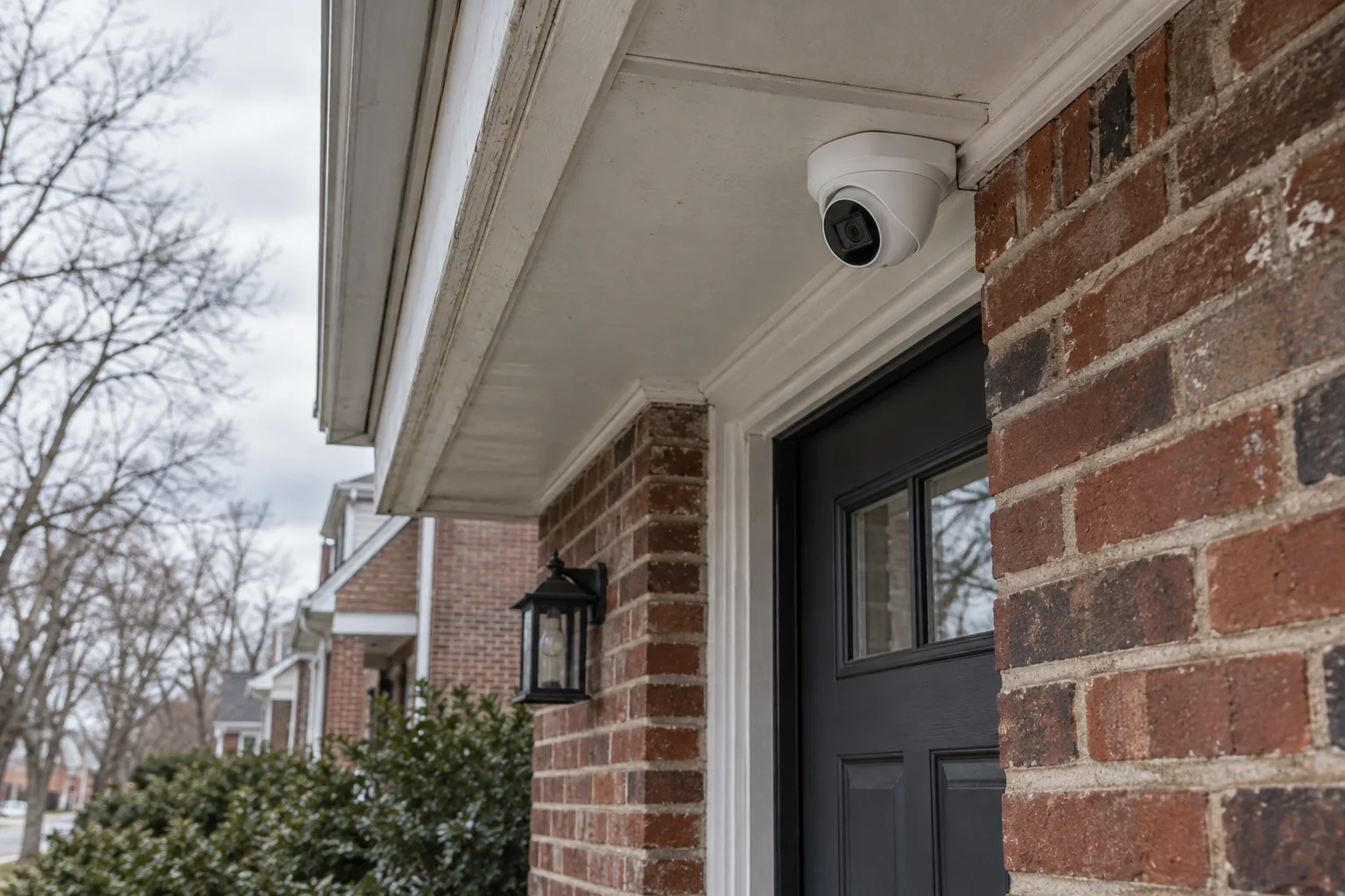 Security camera installed above a residential entrance