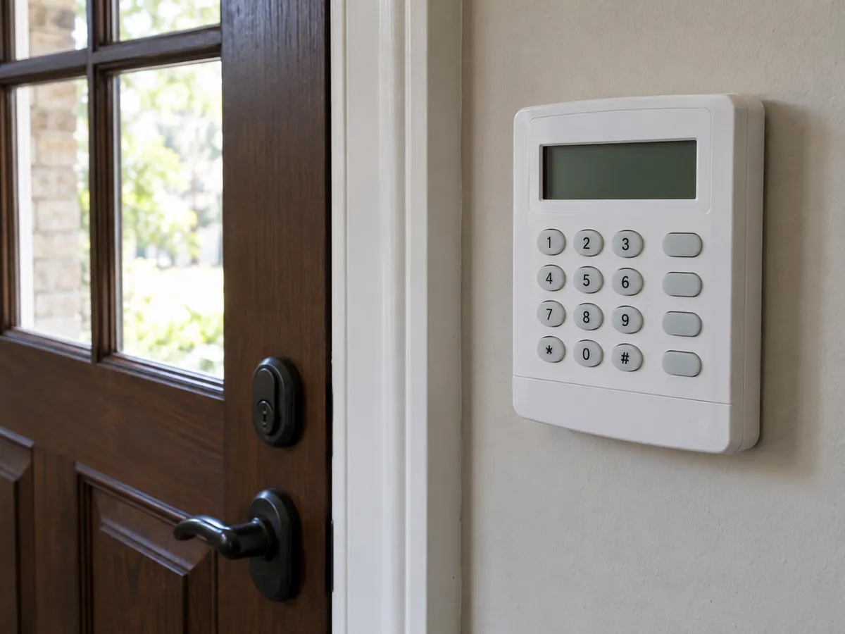 Alarm keypad by an entry door