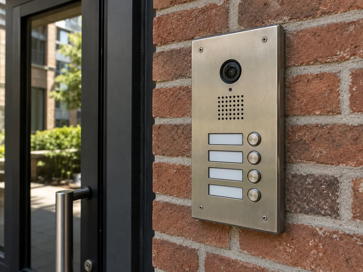 Apartment building intercom panel at the entrance
