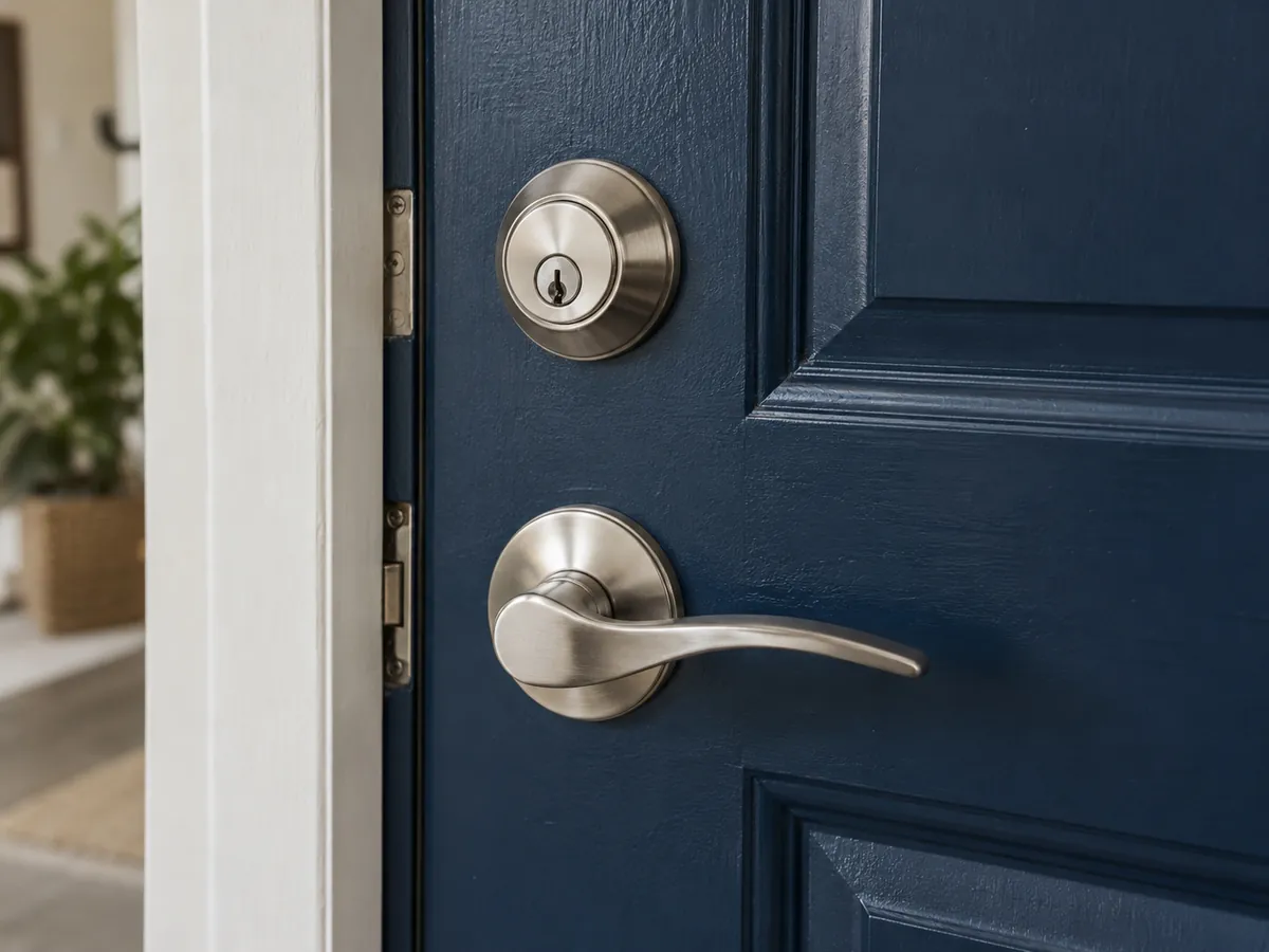 Residential deadbolt on an apartment door