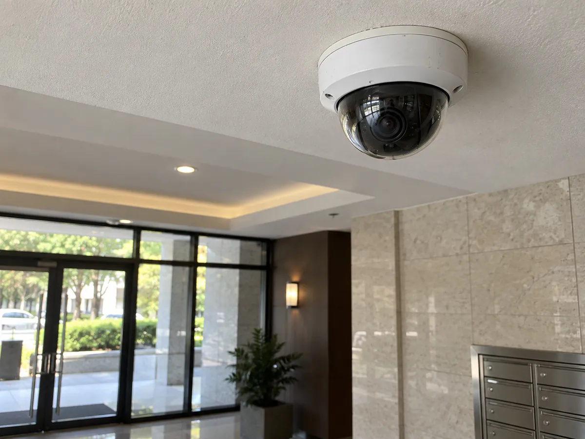 Dome security camera on a ceiling
