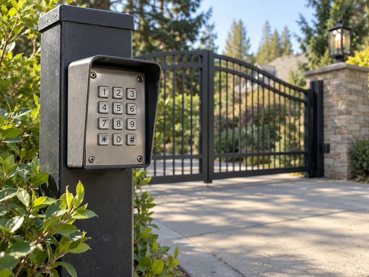 Keypad on a post at a driveway gate