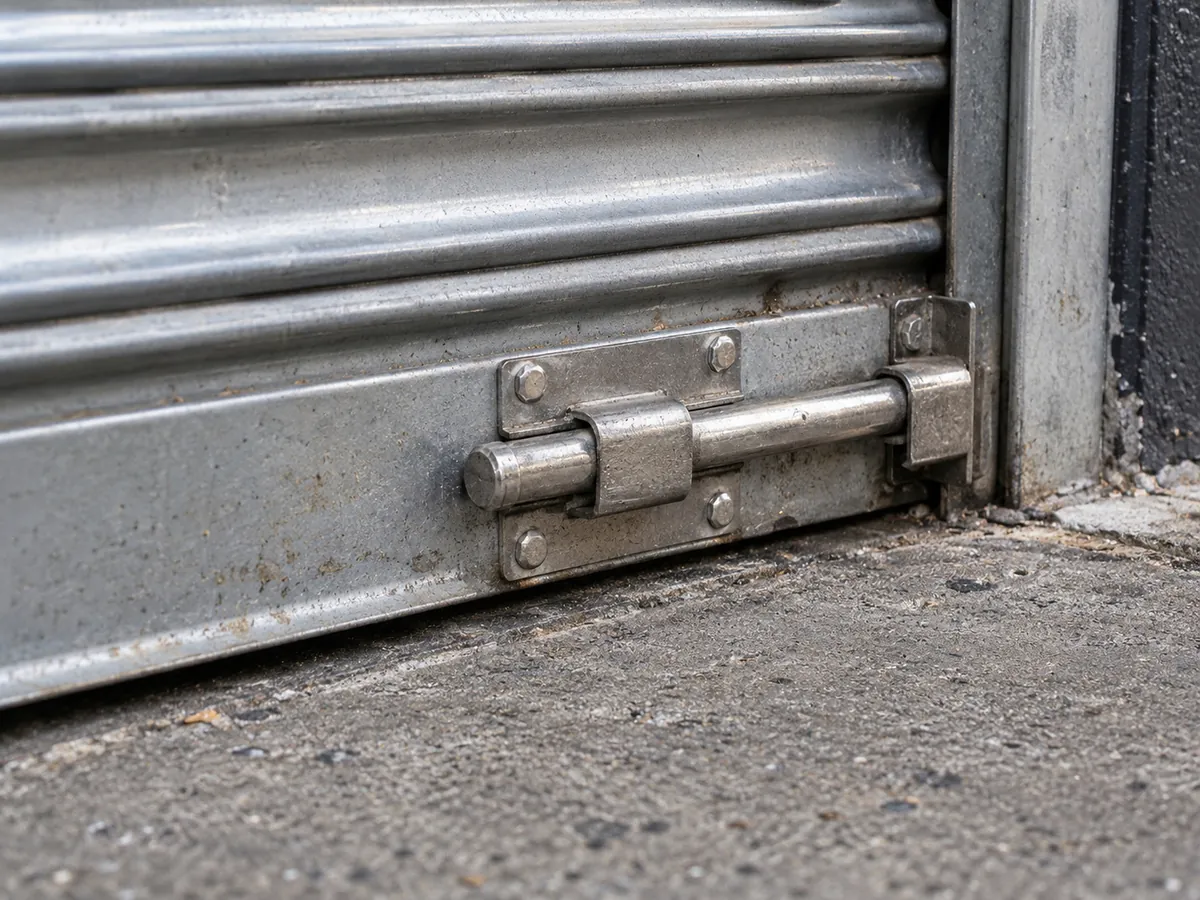Slide lock on the bottom rail of a roll-down gate