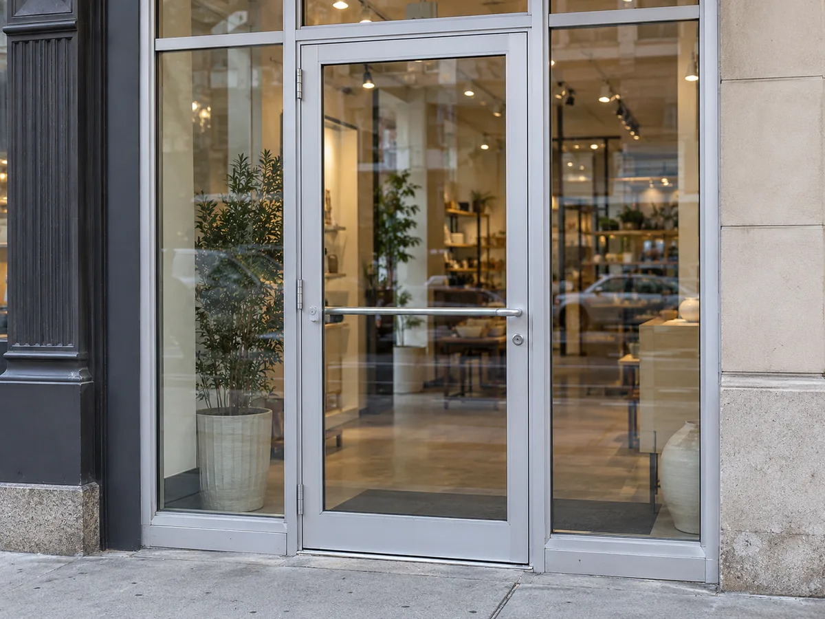 Aluminum and glass storefront door