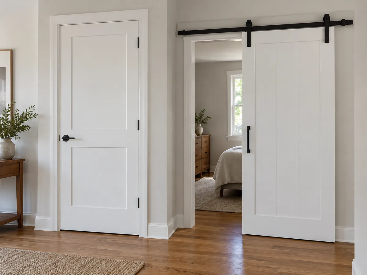 Solid-core interior door and sliding barn door