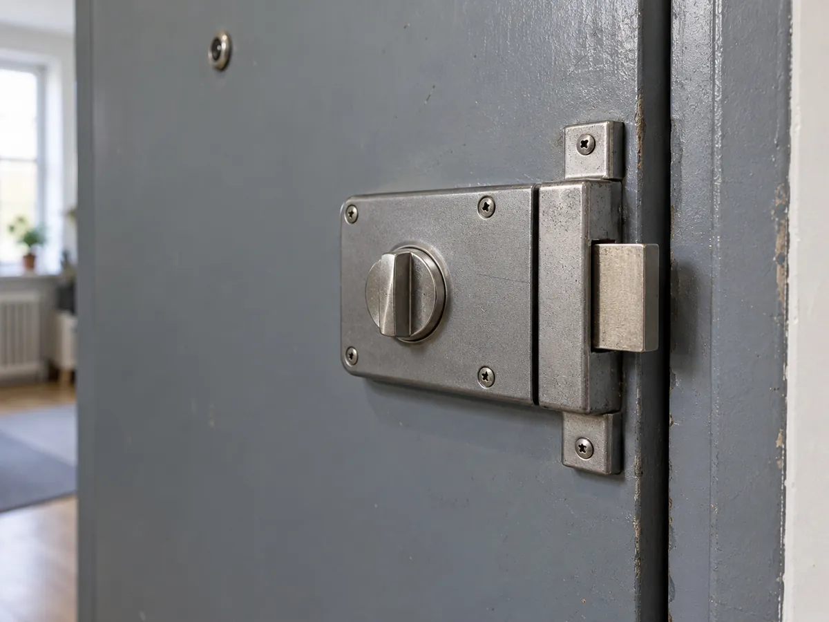 Rim deadlock on the inside of a steel apartment door