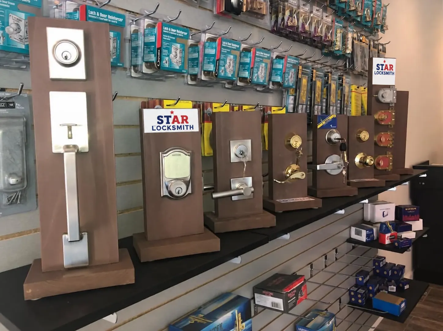 Lock and door hardware display at Star Locksmith